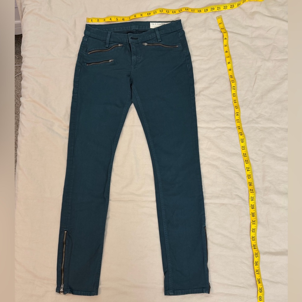 Rag & Bone Teal Skinny Jeans with Zipper Details